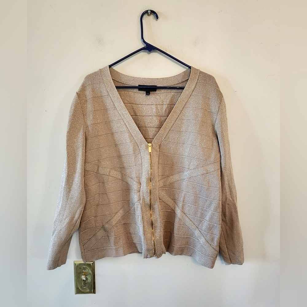 Lane Bryant gold metallic zipped up sweater jacket size 18/20